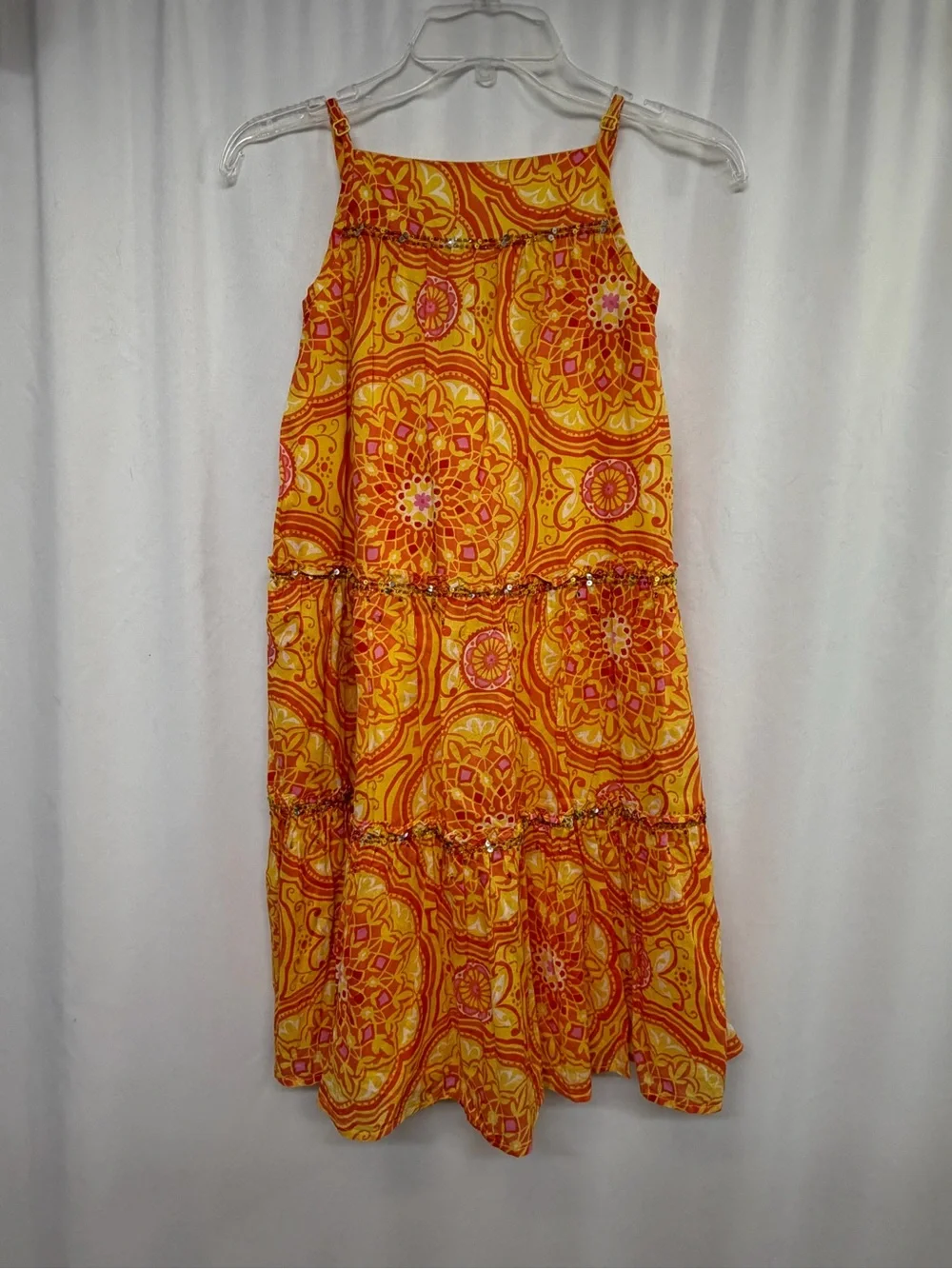 Gap Kids Girls L 10 Orange White Floral Sundress Sleeveless Cotton Summer Dress